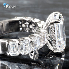 Load image into Gallery viewer, 8.32CTW LAB Emerald Solitaire With Emerald Cut Scallop Shoulders &amp; Hidden Halo

