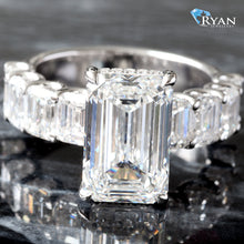 Load image into Gallery viewer, 8.32CTW LAB Emerald Solitaire With Emerald Cut Scallop Shoulders &amp; Hidden Halo
