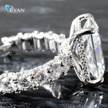 Load image into Gallery viewer, 4.65CTW LAB Radiant Solitaire With Diamond Scallop Set Round Diamond Shoulders With Hidden Halo
