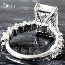 Load image into Gallery viewer, 4.65CTW LAB Radiant Solitaire With Diamond Scallop Set Round Diamond Shoulders With Hidden Halo
