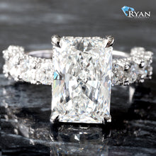 Load image into Gallery viewer, 4.65CTW LAB Radiant Solitaire With Diamond Scallop Set Round Diamond Shoulders With Hidden Halo
