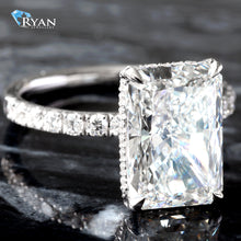 Load image into Gallery viewer, 5.63CTW LAB Radiant Solitaire with Diamond Basket, Hidden Halo and Pave Shoulders
