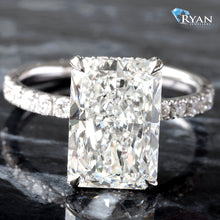 Load image into Gallery viewer, 5.63CTW LAB Radiant Solitaire with Diamond Basket, Hidden Halo and Pave Shoulders
