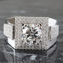 Load image into Gallery viewer, 4.46ctw Round Brilliant Solitaire Center with Double Square Halo Ring
