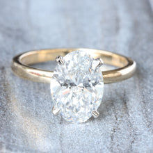 Load image into Gallery viewer, 2.16ct Oval Lab Solitaire with High Polish Shoulders and Hidden Halo Diamond Ring
