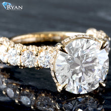 Load image into Gallery viewer, 7.39ctw Round Solitaire with Hidden Halo and Round Cut Scallop Set Shoulders Ring
