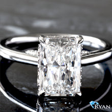Load image into Gallery viewer, 2.72ctw Radiant Solitaire with Hidden Halo and Diamond Bridge Ring
