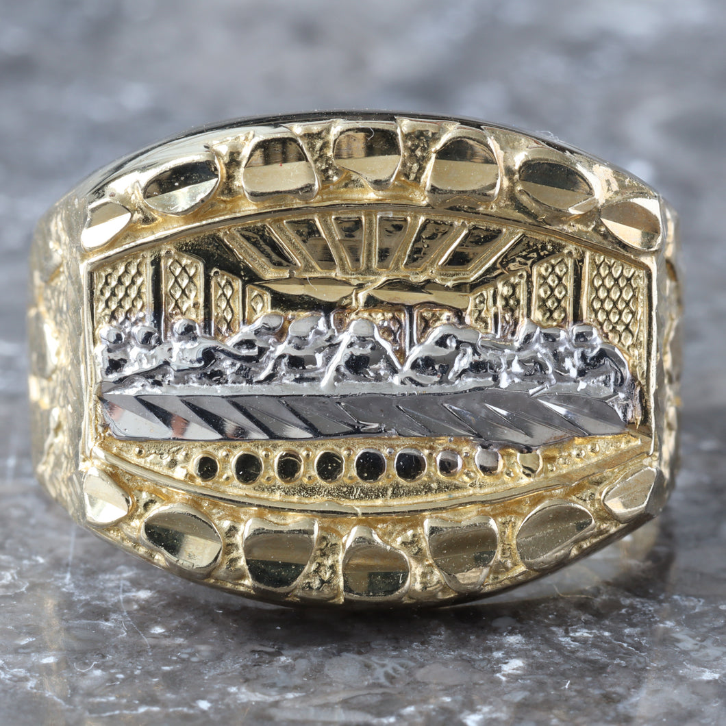 Diamond Cut Nugget with White Gold Last Supper Design Ring