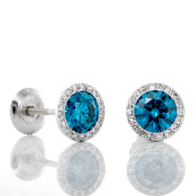 Load image into Gallery viewer, 1.25ctw Round Blue Solitaire with Round Halo Studs
