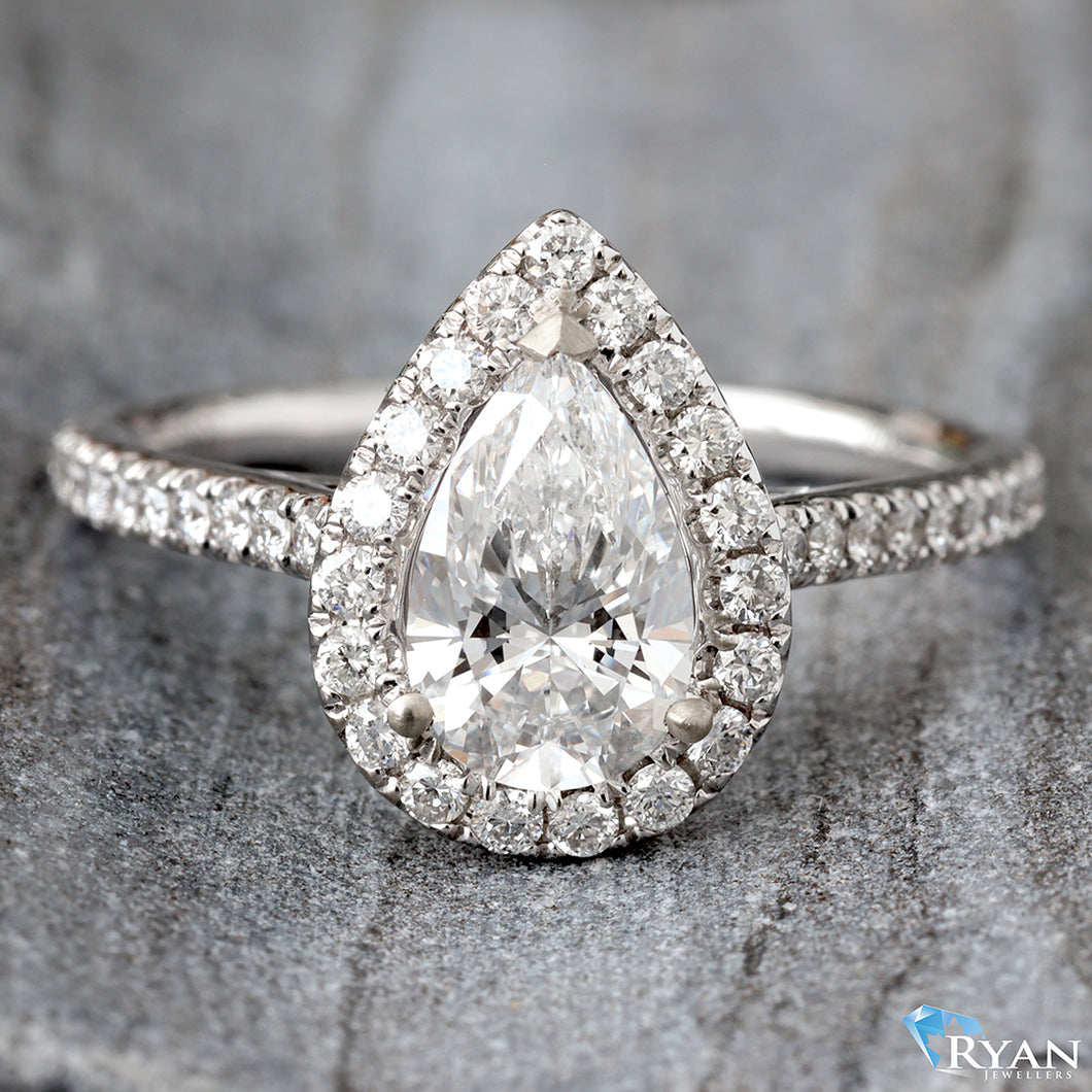 2.10ctw Pear Cut Lab Solitaire with Natural Diamond halo and Pave Shoulders