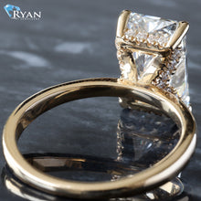 Load image into Gallery viewer, 3.72ctw Radiant Solitaire with Hidden Halo and Pave V Shape on High Polished Shoulders Ring
