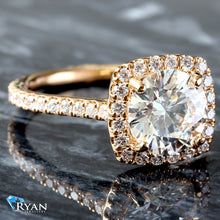 Load image into Gallery viewer, 2.60ctw Round Solitaire Cushion Halo with Pave Shoulders Ring
