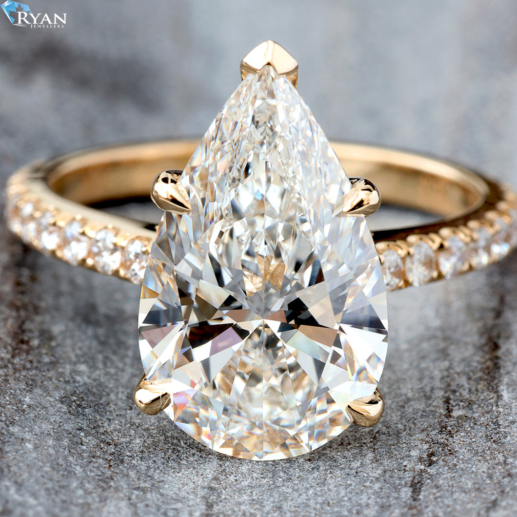 3.55ctw Pear Solitaire with Hidden Halo and Pave Shoulders