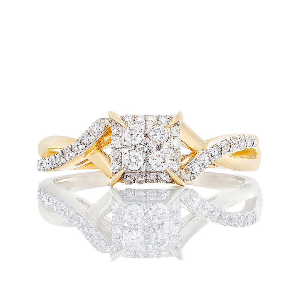 0.25ctw Four Stone Center with Square Halo Diamod Ring