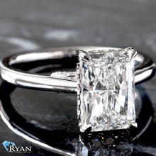 Load image into Gallery viewer, 2.72ctw Radiant Solitaire with Hidden Halo and Diamond Bridge Ring

