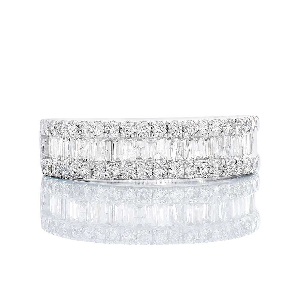 1.15ctw Tapered Baguette Center with Round Cut Diamond Sides Band