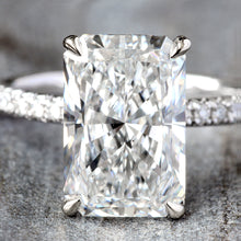 Load image into Gallery viewer, 4.07ctw Radiant Cut Lab Solitaire in Diamond Pave Hidden Halo Mount
