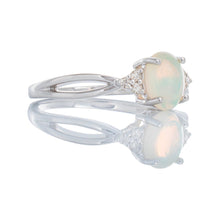 Load image into Gallery viewer, 0.45ct Oval Opal with 0.07ctw Three Diamond Triangle Shoulders Ring
