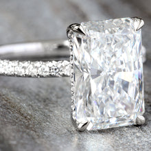 Load image into Gallery viewer, 4.07ctw Radiant Cut Lab Solitaire in Diamond Pave Hidden Halo Mount
