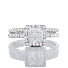 Load image into Gallery viewer, 1.50ctw Princess Cut Lab Created Diamond Bridal Set with Halo
