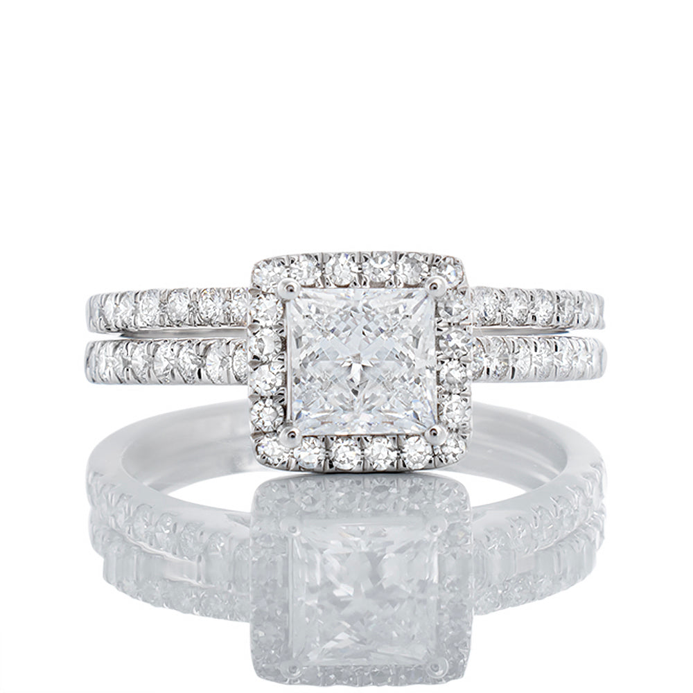 1.50ctw Princess Cut Lab Created Diamond Bridal Set with Halo
