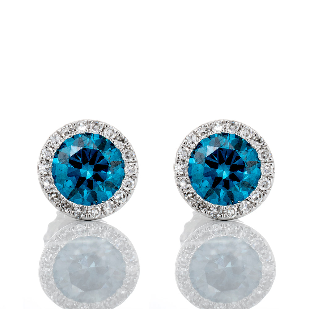 1.25ctw Round Blue Solitaire with Round Halo Studs