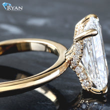 Load image into Gallery viewer, 3.72ctw Radiant Solitaire with Hidden Halo and Pave V Shape on High Polished Shoulders Ring
