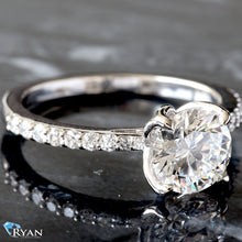 Load image into Gallery viewer, 1.55ctw Round Solitaire with Tulip Prongs and Pave Shoulders Ring
