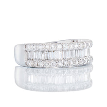 Load image into Gallery viewer, 2.10ctw Tapered Baguette Center with Round Cut Diamond Sides Band
