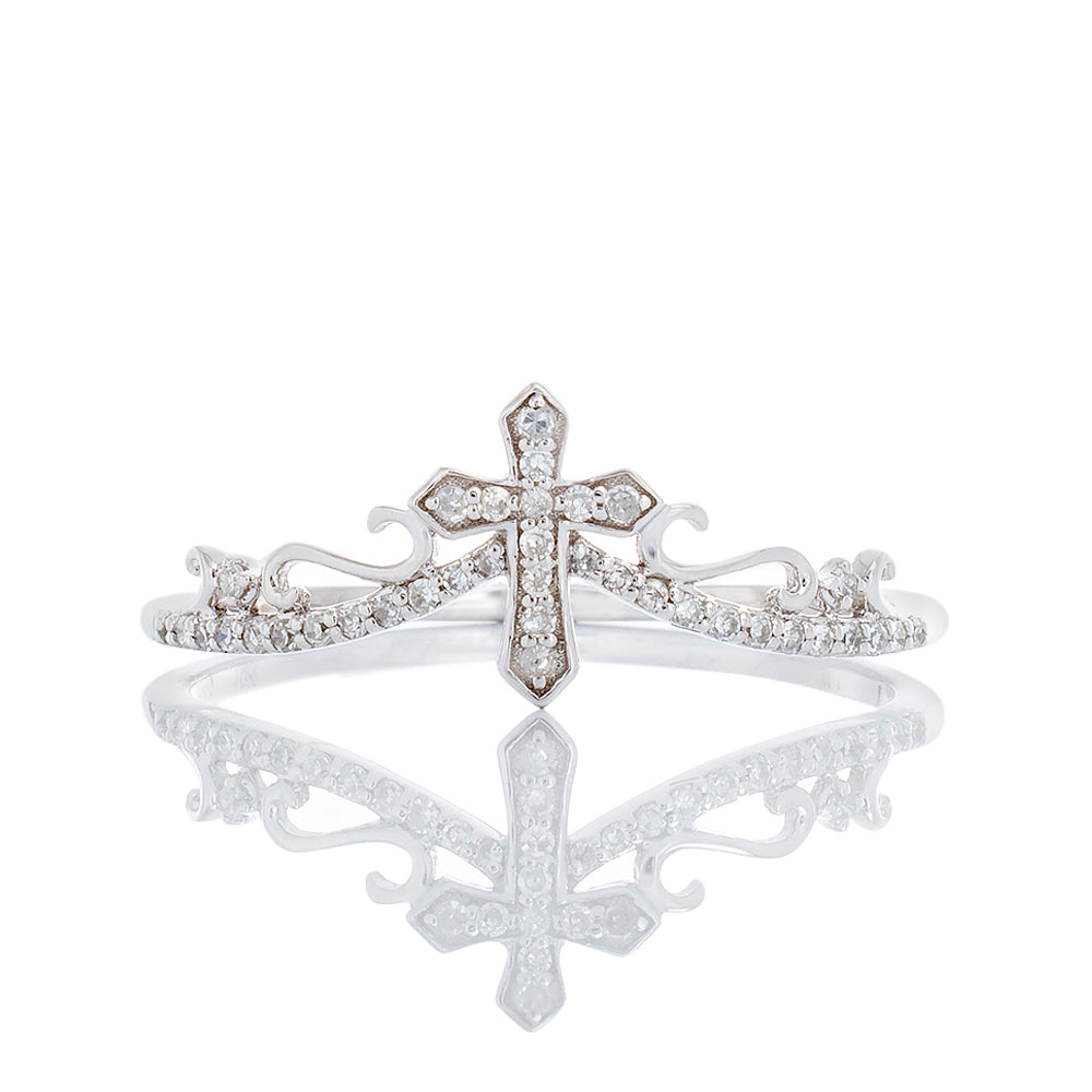 0.09ctw Diamond Chevron Style Cross ring with Filigree Design