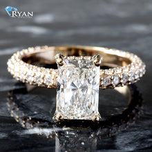 Load image into Gallery viewer, 3.10ctw Radiant Solitaire with Hidden Halo and Underside Basket on Three Sided Shoulders Ring
