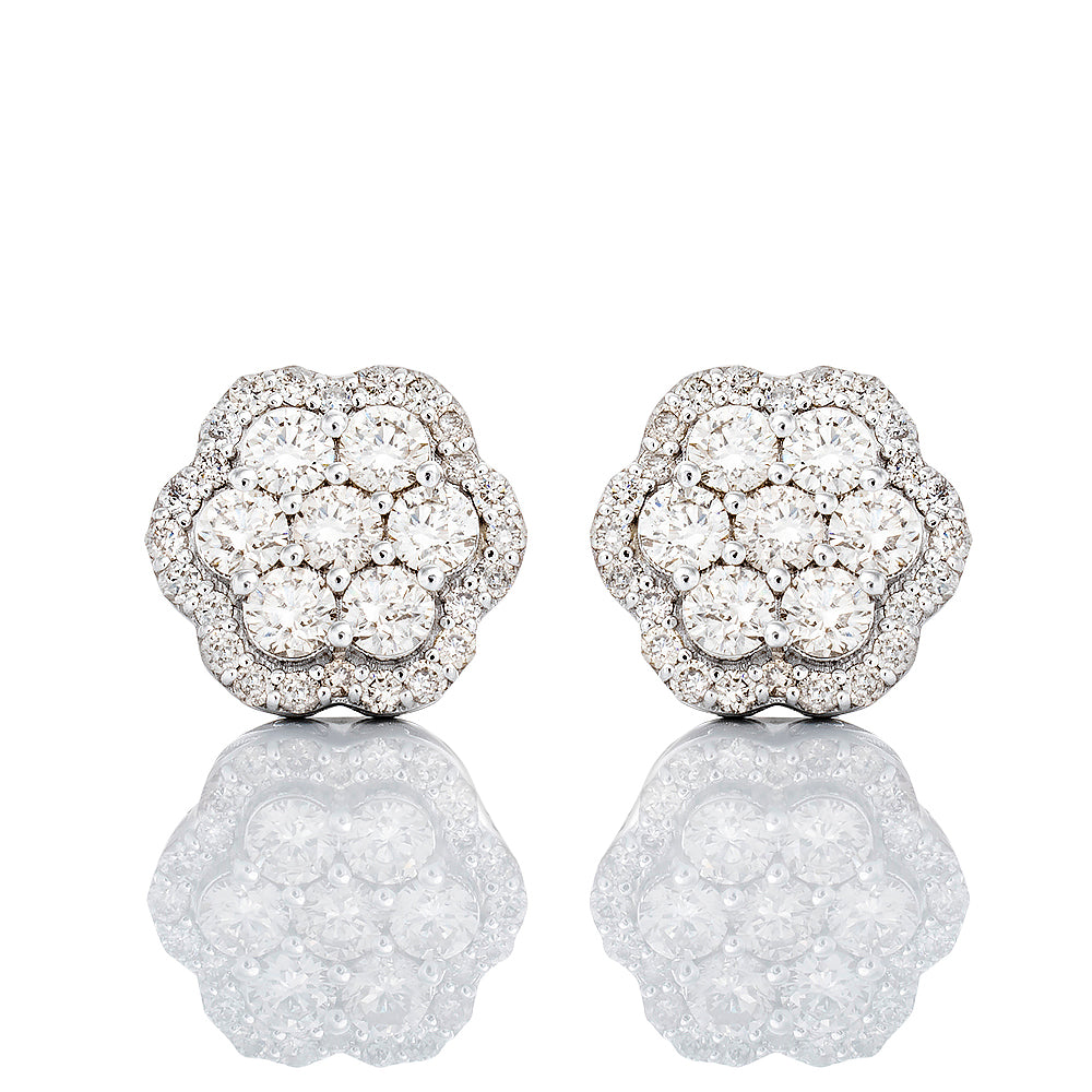 0.45ctw Flower Cluster with Diamond Halo Earring Stud