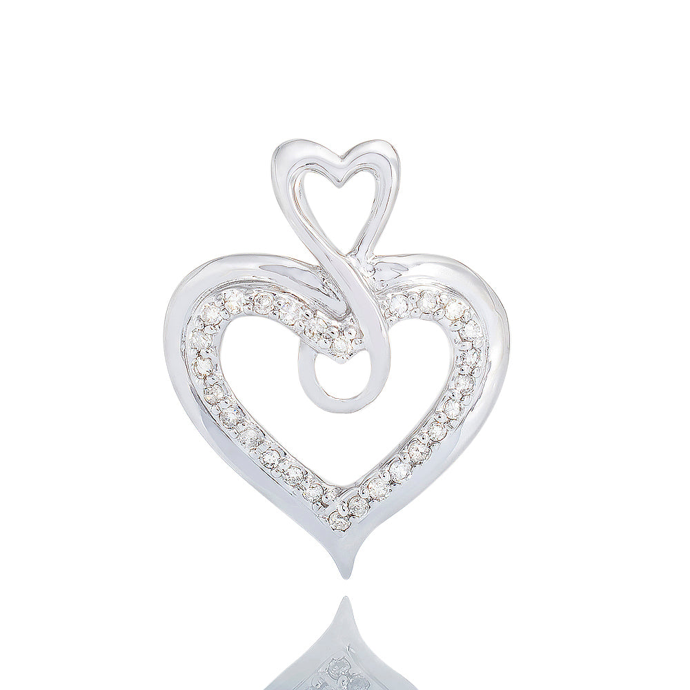 0.13ctw HP and Diamond Pave Heart with Heart Ribbon Bail