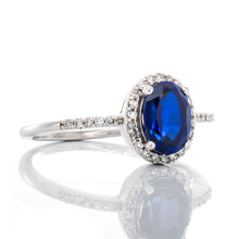Load image into Gallery viewer, 0.12ctw Oval Cut Sapphire with Halo Ring
