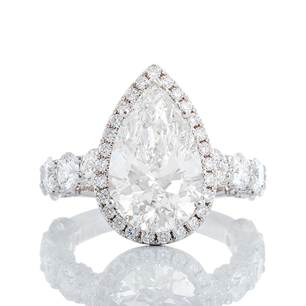 6.02ctw Pear Cut Lab Diamond Solitaire with Halo and Under Basket Halo