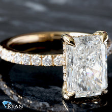 Load image into Gallery viewer, 4.06ctw Radiant Solitaire with Hidden Halo and Pave Shoulders Ring
