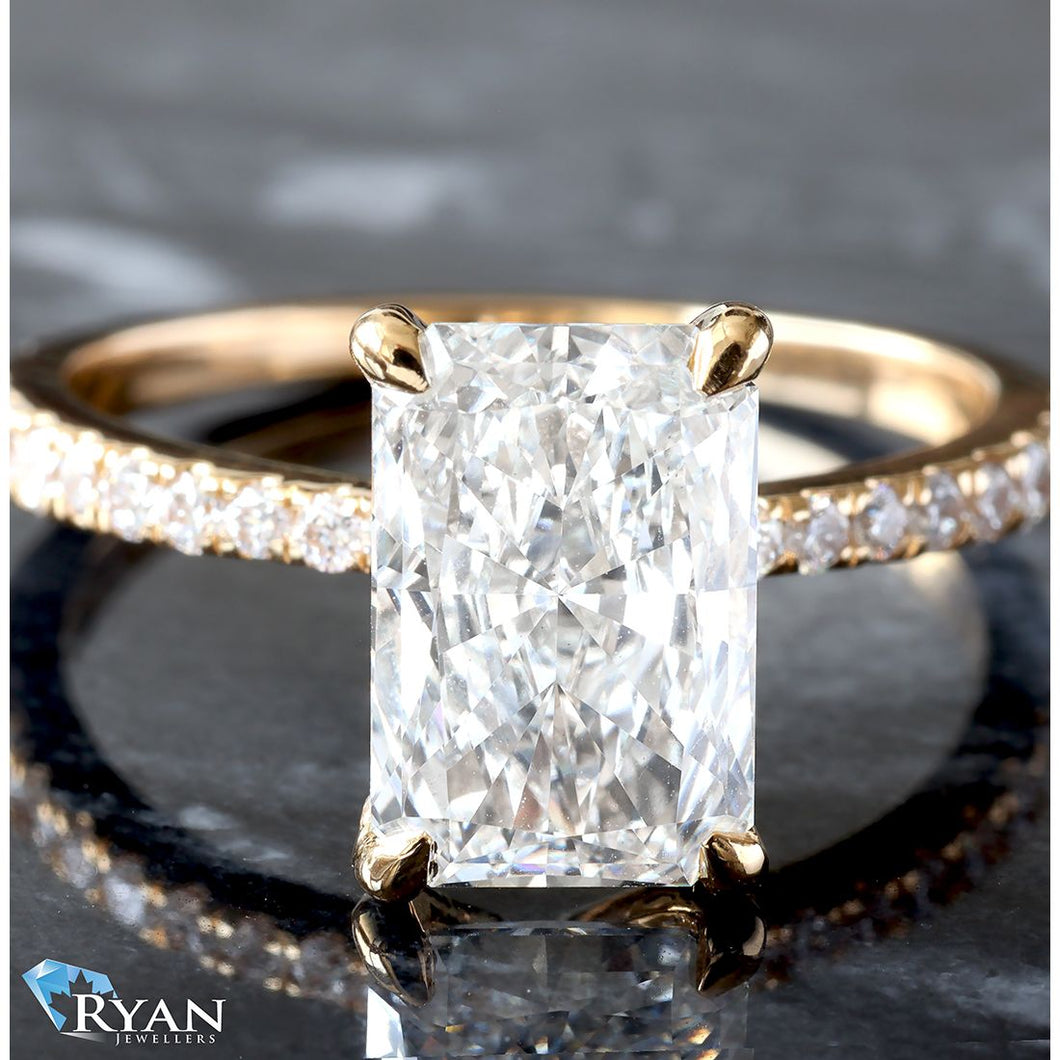 2.88ctw Radiant Solitaire with Diamond Pave Shoulders Ring