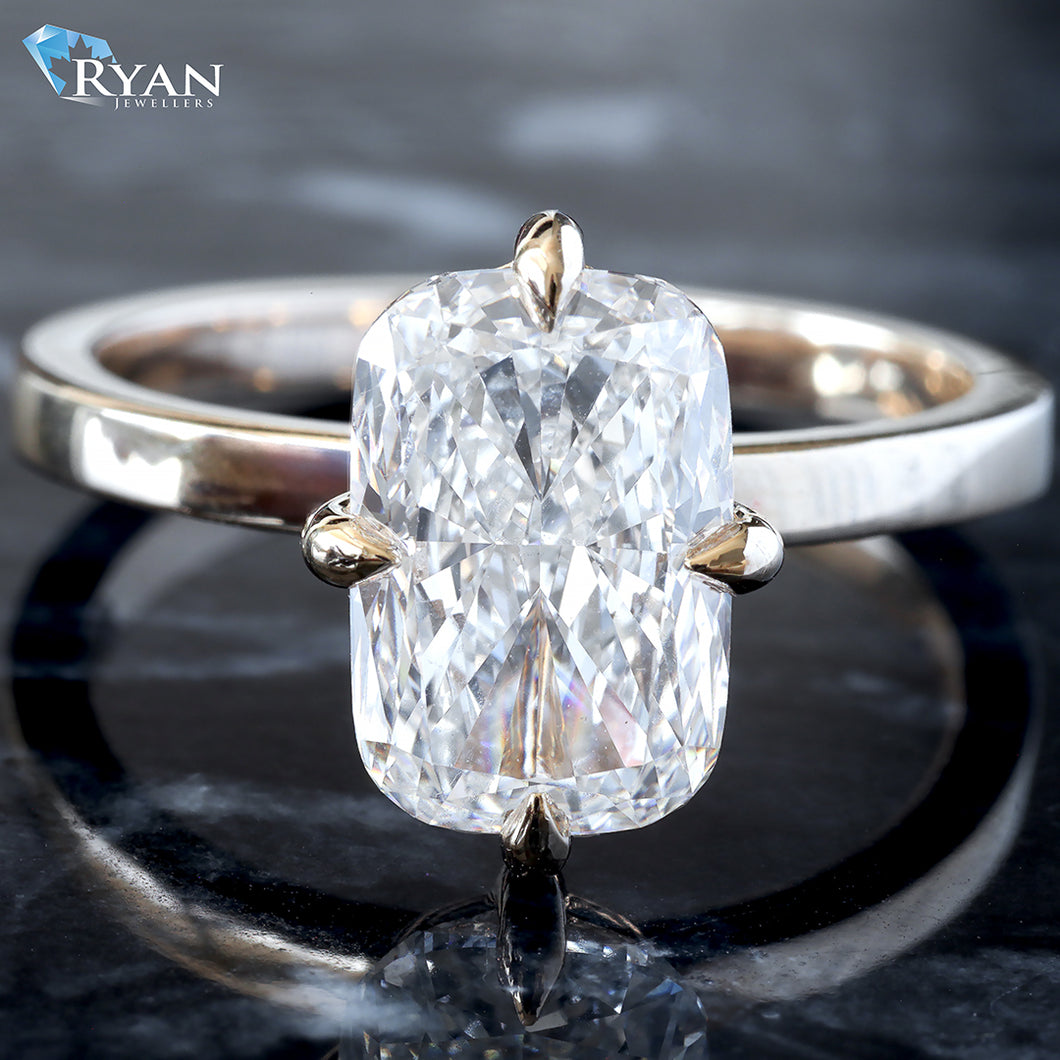 3.03ctw Elongated Cushion Compass Setting on a Cigar Style Band Ring