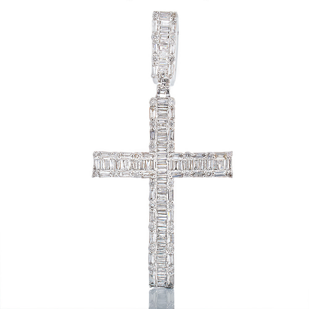 1.05ctw Diamond Cross Chanel Set Baguette Center Pendant