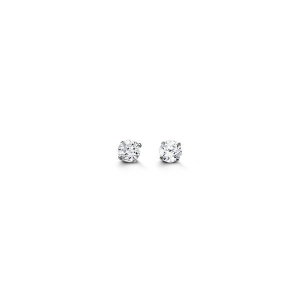 3mm Round Cut Cubic Zirconia Stud Earrings in White Gold