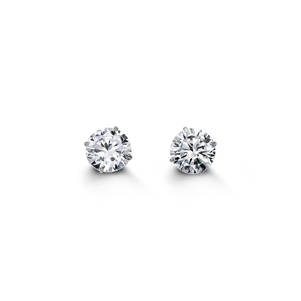 6mm Round Cut Cubic Zirconia Stud Earrings in White Gold