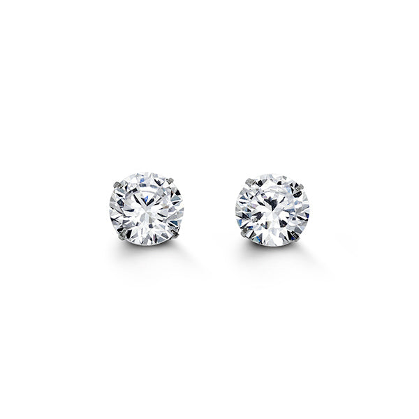 7mm Round Cut Cubic Zirconia Stud Earrings in White Gold