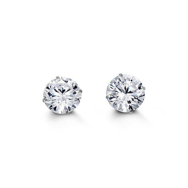 8mm Round Cut Cubic Zirconia Stud Earrings in White Gold