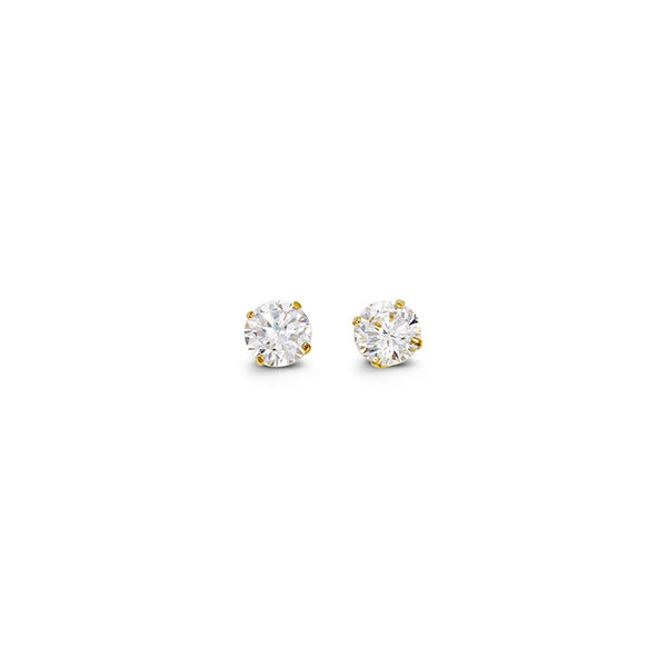 4mm Round Cut Cubic Zirconia Stud Earrings in Yellow Gold