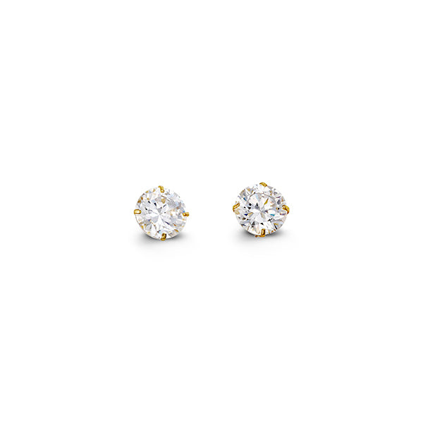 5mm Round Cut Cubic Zirconia Stud Earrings in Yellow Gold