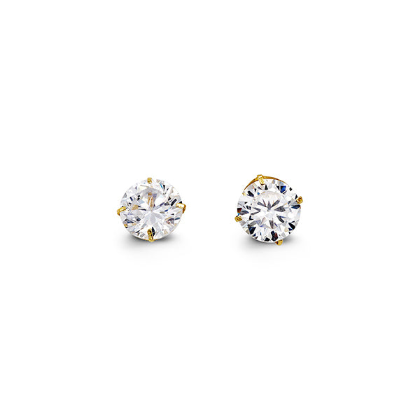 6mm Round Cut Cubic Zirconia Stud Earrings in Yellow Gold
