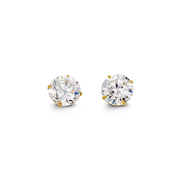 7mm Round Cut Cubic Zirconia Stud Earrings in Yellow Gold