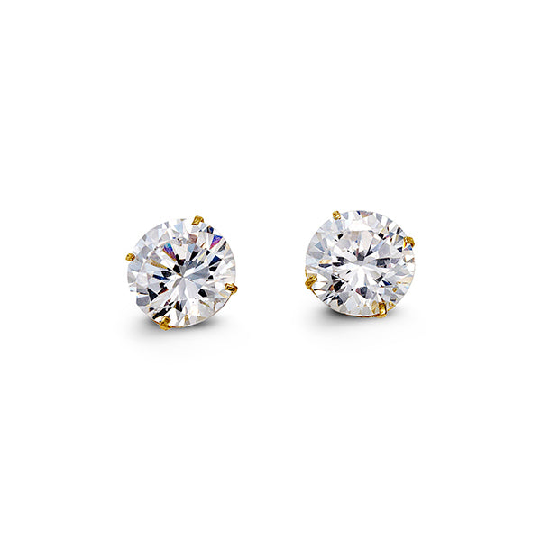 8mm Round Cut Cubic Zirconia Stud Earrings in Yellow Gold