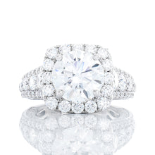 Load image into Gallery viewer, 6.09ctw Round Lab Solitaire Big Cushion Halo Three Row Pave Shoulders Graduated Size Diamonds
