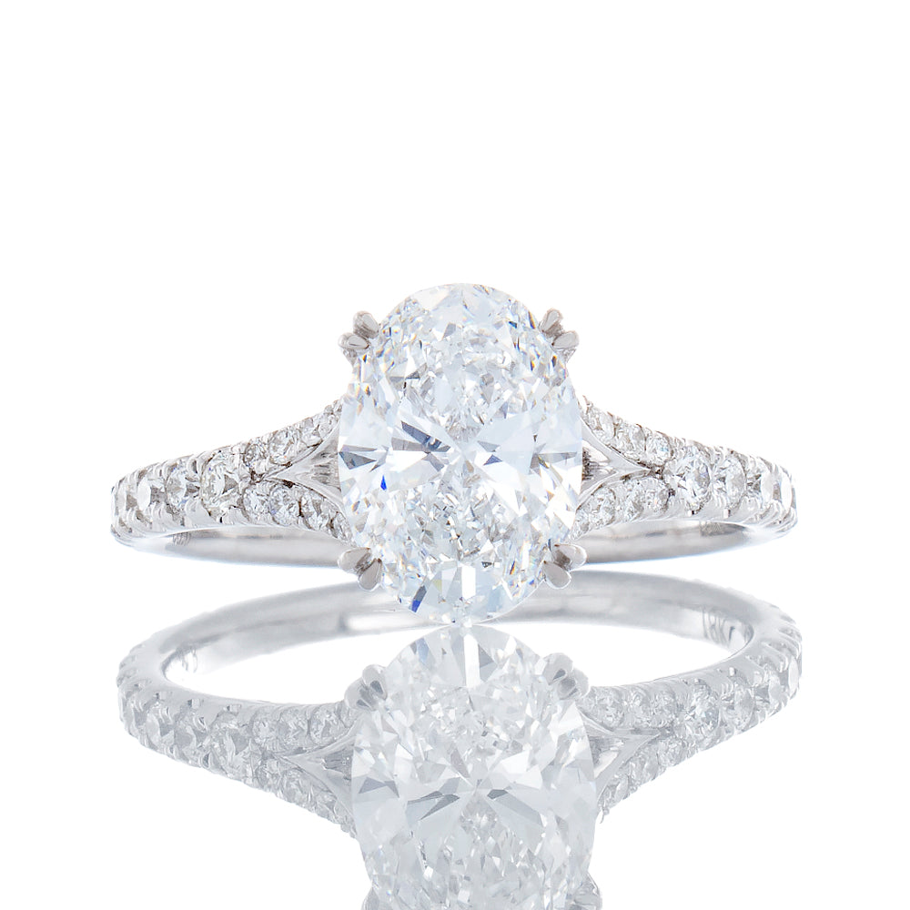 2.07ctw Oval Lab Created Solitaire with Natural Split Diamond Shoulders